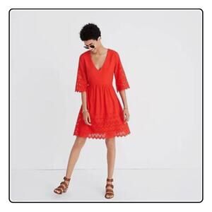 Madewell | Women's Size 10 Bright Poppy Eyelet Lattice Dress